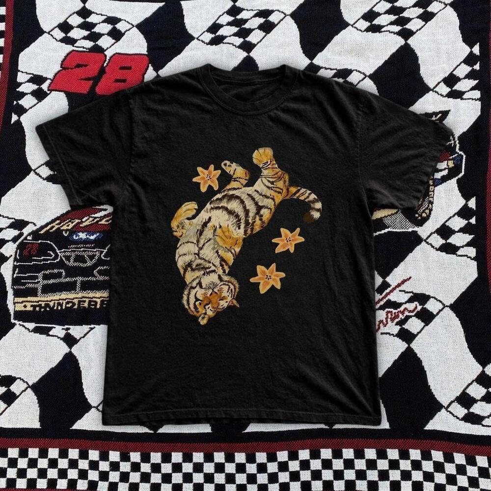 Black And Orange Tiger Print Cotton T Shirt
